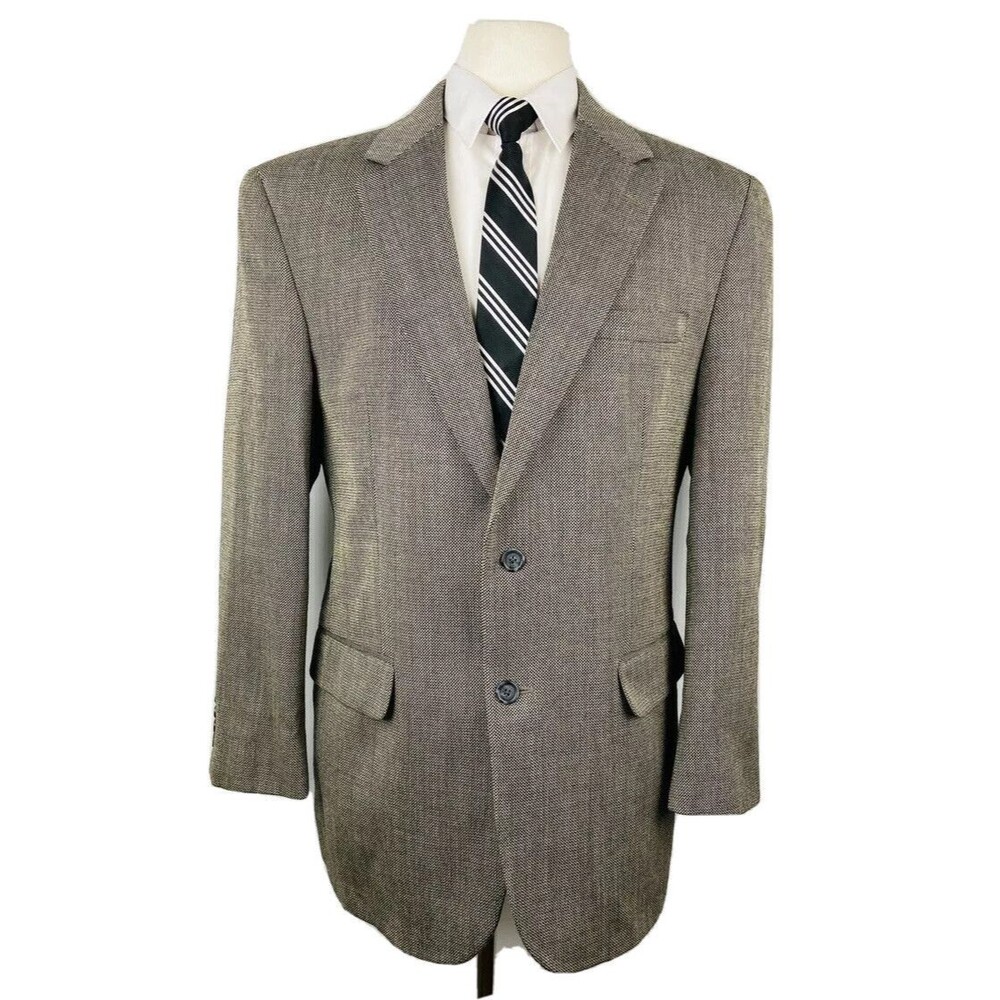 JOS A BANK MENS 42R BEIGE HERRINGBONE 100% WOOL BLAZER SPORT COAT SUIT JACKET